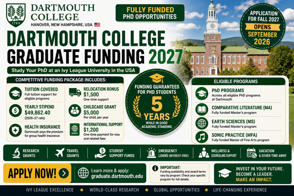 Dartmouth College Graduate Funding 2027