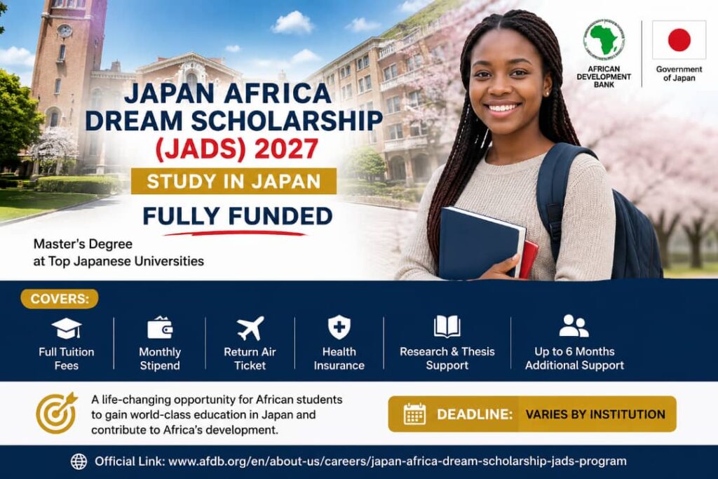 Japan Africa Dream Scholarship JADS 2027 for African students studying in Japan