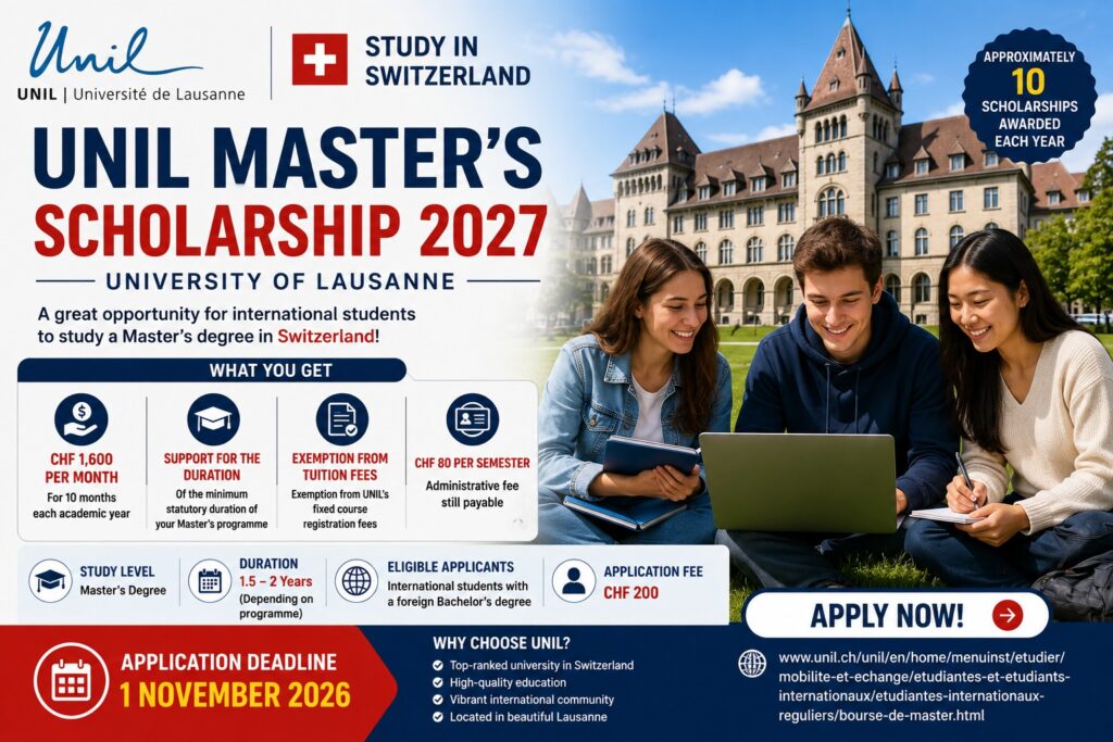 UNIL Master’s Scholarship 2027 in Switzerland