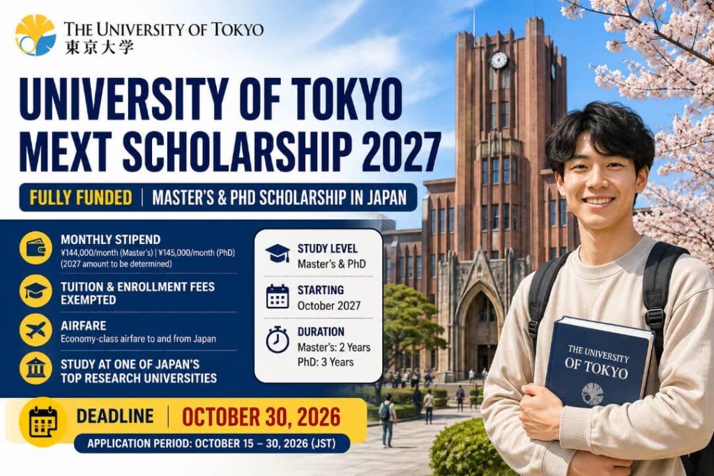 University of Tokyo MEXT Scholarship 2027